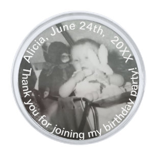 Birthday Child Photo Name Thank You Silver Finish Lapel Pin