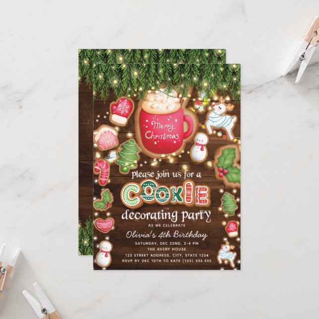 Birthday Christmas Cookie Decorating Party Invitation (Front/Back In Situ)