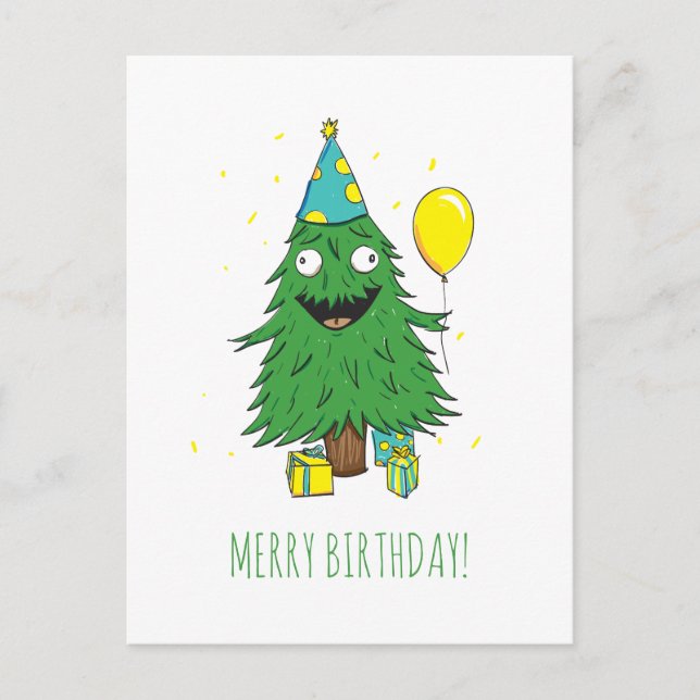 Birthday Christmas Tree Holiday Postcard (Front)