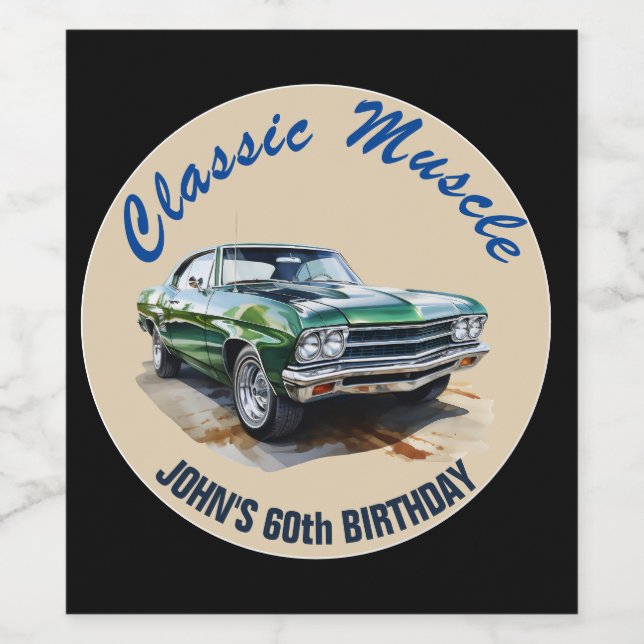 Birthday Classic Green Muscle Car  Wine Label (Single Label)