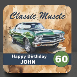 Birthday, Classic Muscle Car Square Paper Coaster