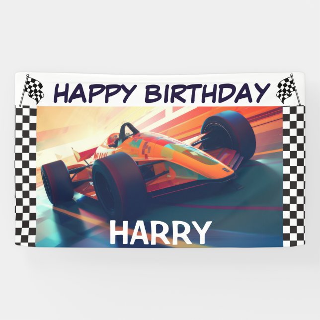 BIRTHDAY CLASSIC RACING CAR BANNER (Horizontal)
