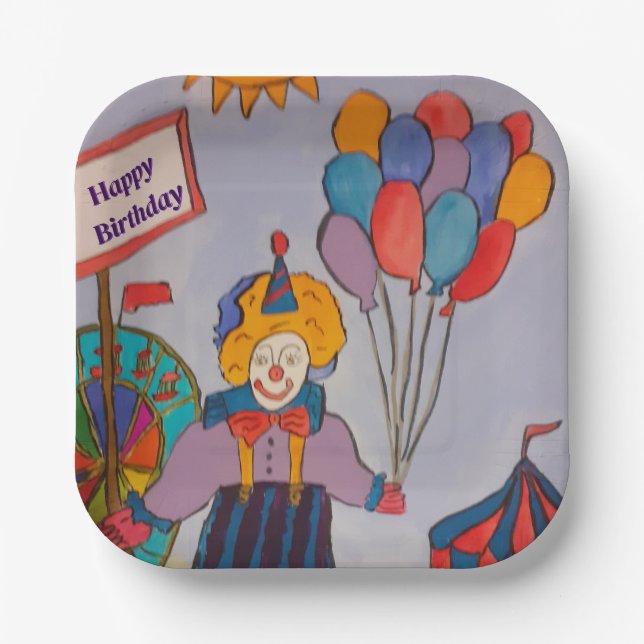 Birthday Clown  Paper Plates (Front)