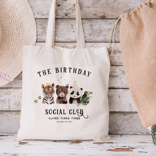 Birthday Club Jungle Animal Kids Name Tote Bag