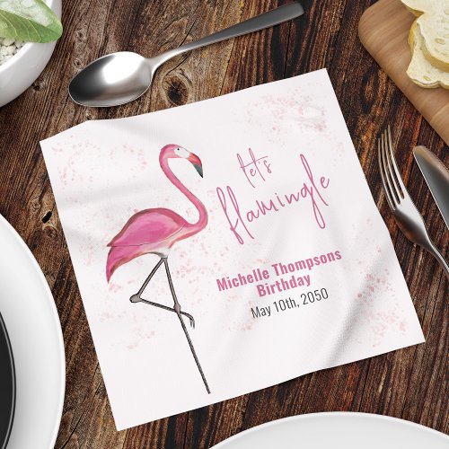 Birthday Cocktail Minimalist Pink Flamingo Napkins