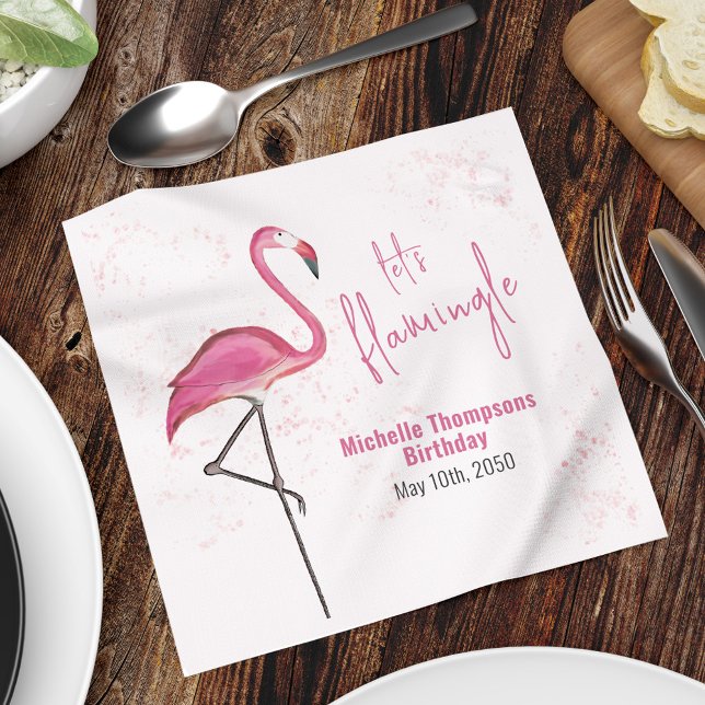 Birthday Cocktail Minimalist Pink Flamingo Napkins (Birthday pink flamingo cocktail custom napkin.)