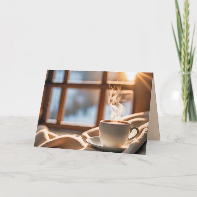 Birthday Coffee By Winter Window Card (Front)
