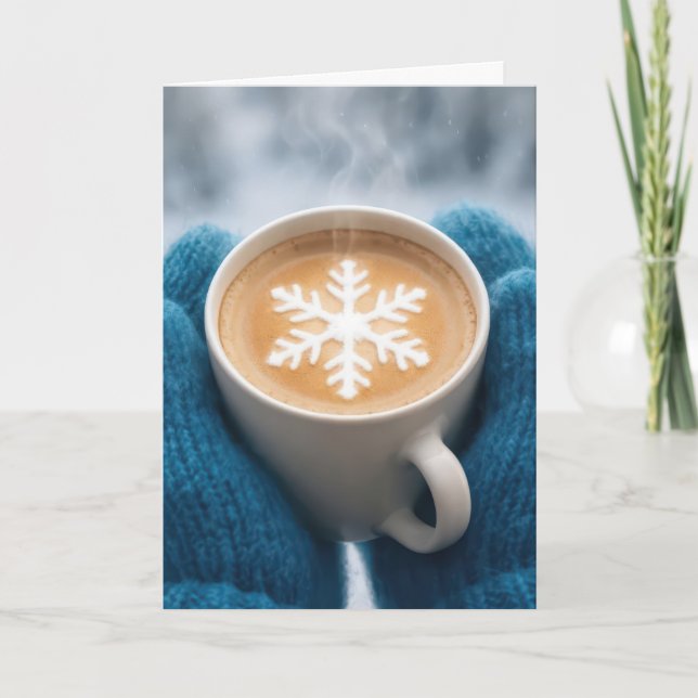 Birthday Coffee With Mittens and Snowflake Card (Front)