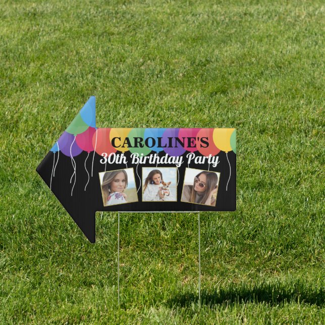 Birthday Colorful Balloons Photos Direction Arrow Sign (Insitu)