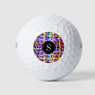 Birthday Colorful Bokeh Lights Monogram Initial Golf Balls