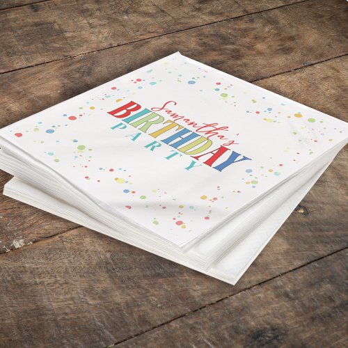 Birthday Colorful Confetti Whimsical Calligraphy Napkins