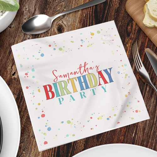 Birthday Colorful Confetti Whimsical Calligraphy Napkins