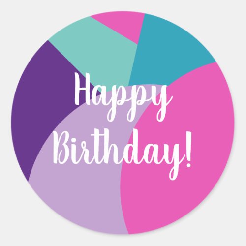 Birthday Colorful Happy Birthday Hot Pink Purple Classic Round Sticker