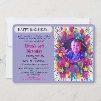  Birthday Colorful Photo Balloon Party Invitation