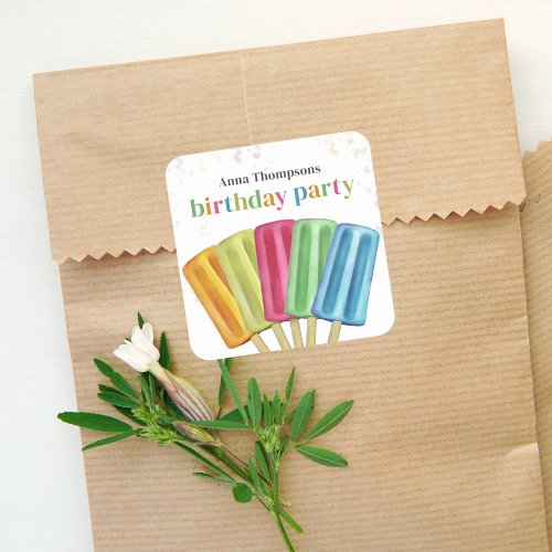 Birthday Colorful Simple Popsicles Cute Summer Square Sticker