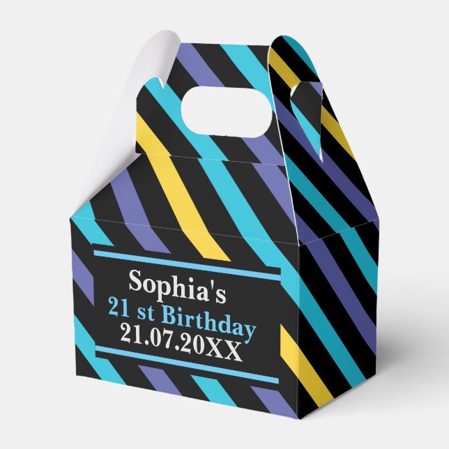 Birthday Colorful Striped Monogram Name  Favor Boxes (Front Side)