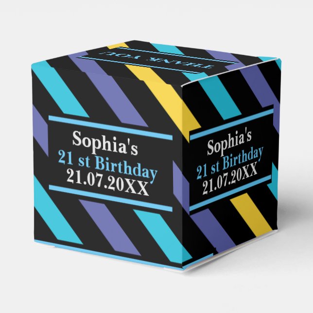 Birthday Colorful Striped Monogram Name  Favor Boxes (Back Side)