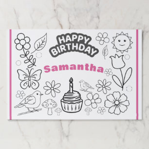 Birthday Coloring Page Flowers NAME Paper Mats