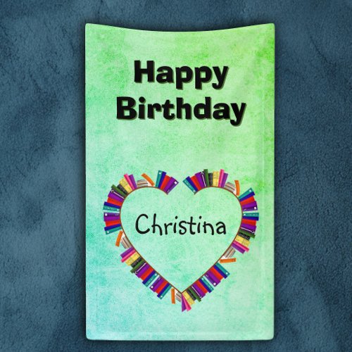 Birthday Colourful Books in Heart Shape Green Banner