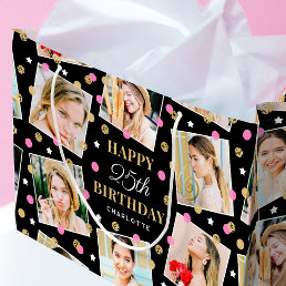 Birthday Confetti Custom Name Photo Collage Pink Large Gift Bag