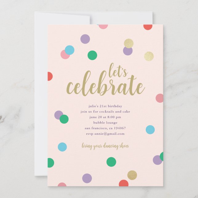 Birthday Confetti Peachy Pink Party Invite (Front)