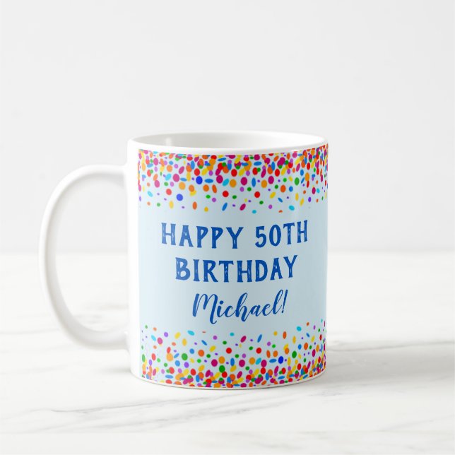 Birthday Cool Blue Colorful Confetti Coffee Mug (Left)