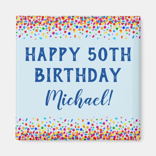 Birthday Cool Blue Colorful Confetti Magnet (Front)