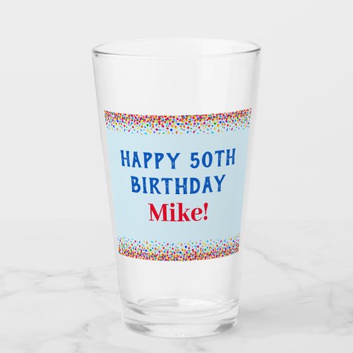 Birthday Cool Blue Colorful Confetti Pint Glass