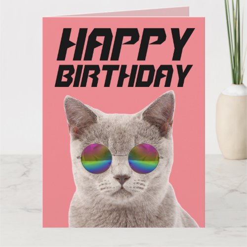 BIRTHDAY COOL CAT WITH BIG SUNGLASSES CARDS