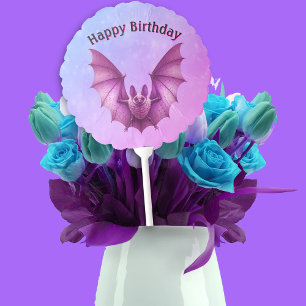Birthday Cool Pink Flying Bat on Purple Pink Balloon