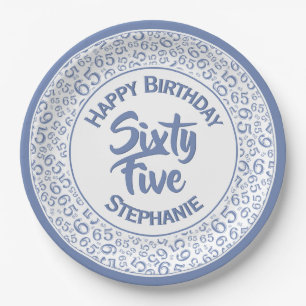 Birthday Cool Random Number Pattern Blue/White Paper Plates