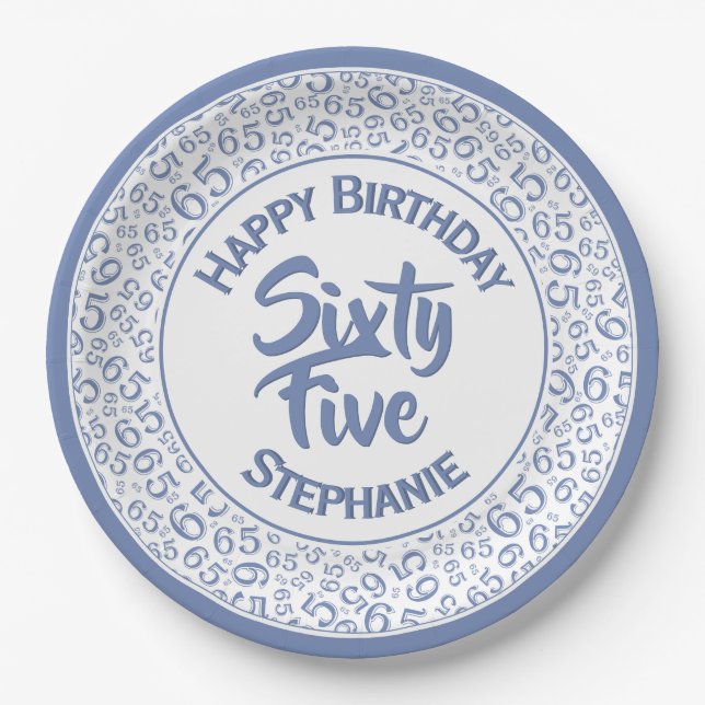 Birthday Cool Random Number Pattern Blue/White Paper Plates (Front)