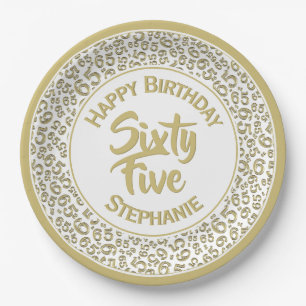 Birthday Cool Random Number Pattern Gold/White Paper Plates