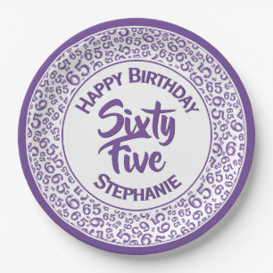 Birthday Cool Random Number Pattern Purple/White Paper Plates