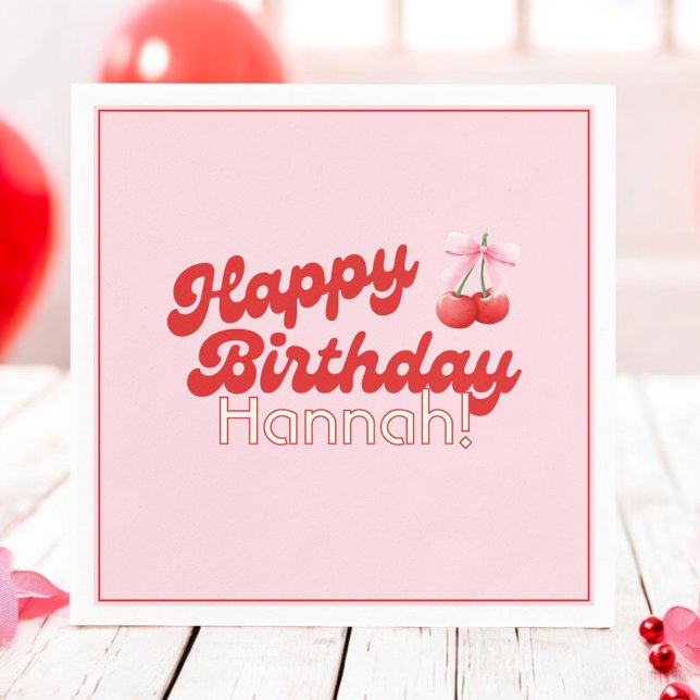 Birthday Coquette Cherries Bows Bubble Letters Napkins (Creator Uploaded)