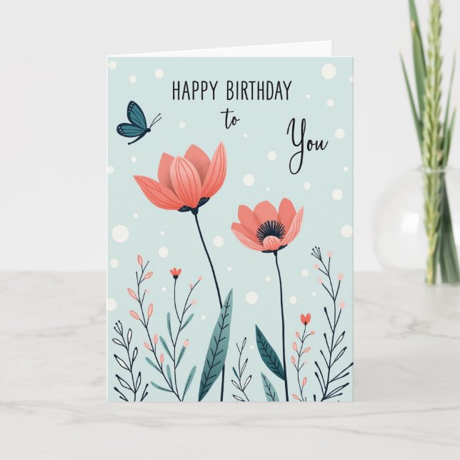 Birthday Coral Bloom Card (Front)