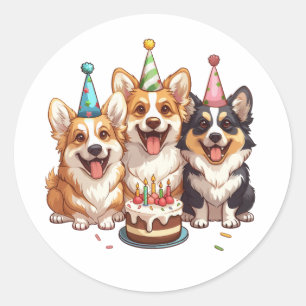 Birthday Corgi Dogs Classic Round Sticker