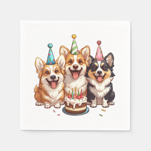 Birthday Corgi Dogs Napkins (Front)