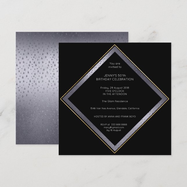 Birthday Corporate Party Gray Black Geometric Gold Invitation (Front/Back)