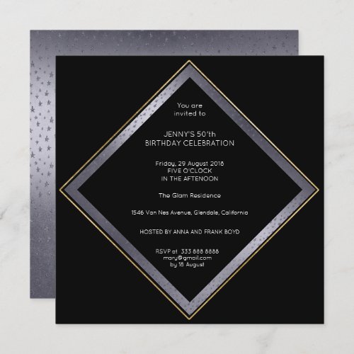 Birthday Corporate Party Gray Black Geometric Gold Invitation
