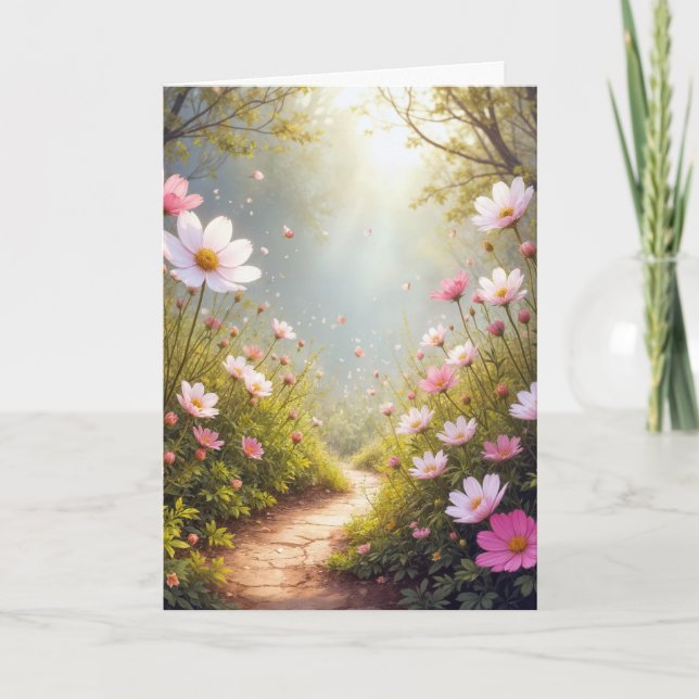 Birthday Cosmos Flower Garden Card (Front)