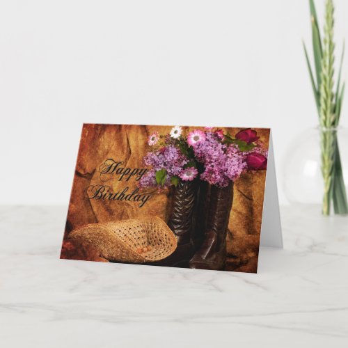 Birthday _ Country Western Style Boots  Flowers Card