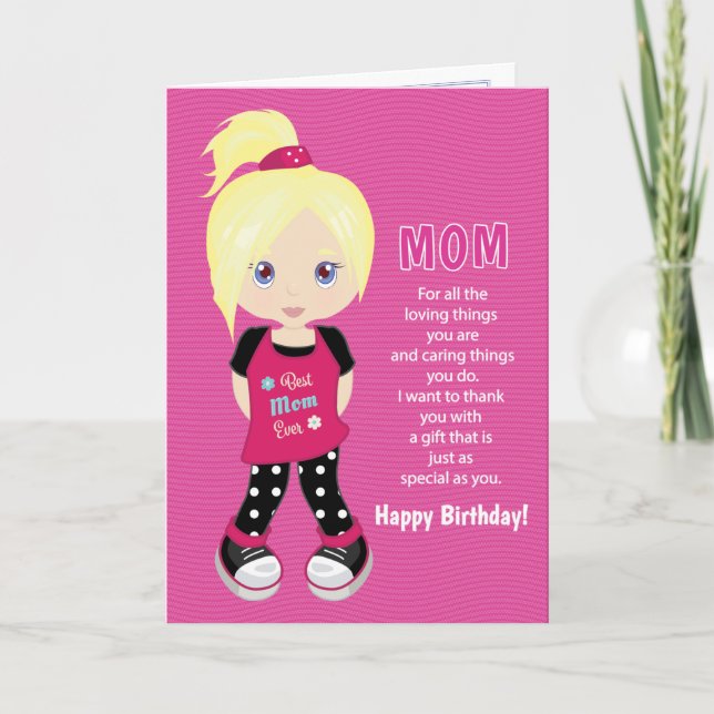 Birthday Coupons for Mom - Blonde Girl Card (Front)