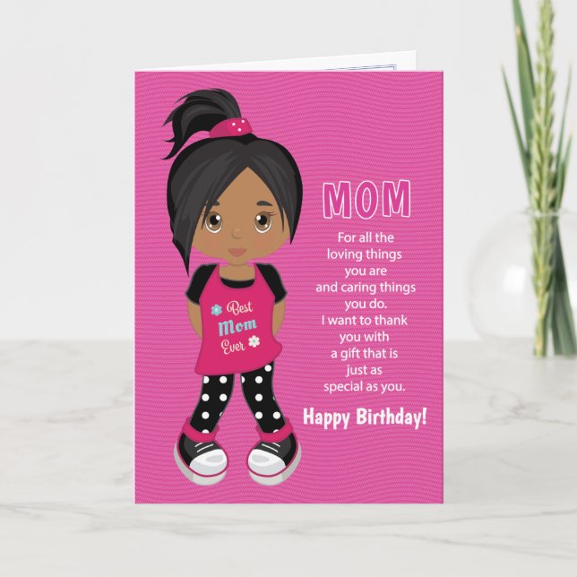 Birthday Coupons for Mom - Multicultural Girl Card (Front)