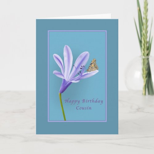 Birthday Cousin Daylily Flower and Butterfly Card