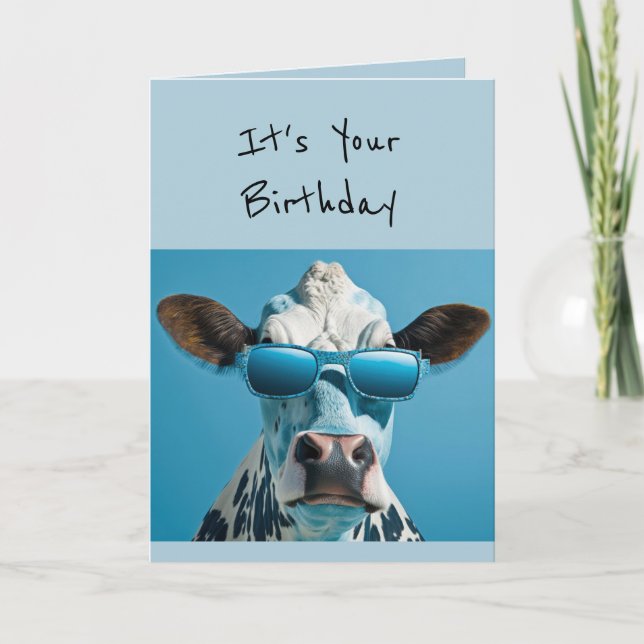 Birthday Cow Glamourous Animal Fun Humor Card (Front)