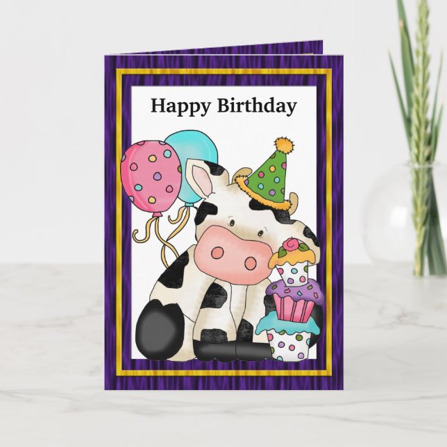 Birthday Cow Greeting Card (Front)