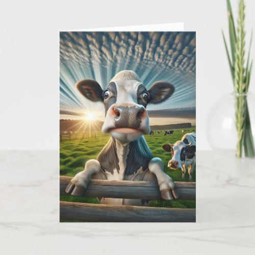 Birthday Cow On a Fence  Card
