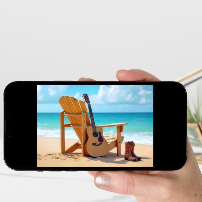 Birthday Cowboy Boots and Guitar On the Beach Card (Front Digital)