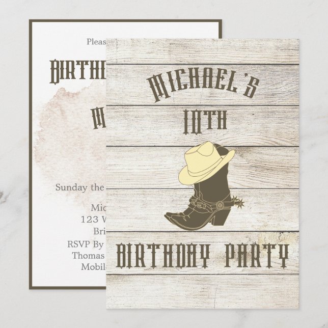 Birthday Cowboy Boys Age Party Invitation (Front/Back)